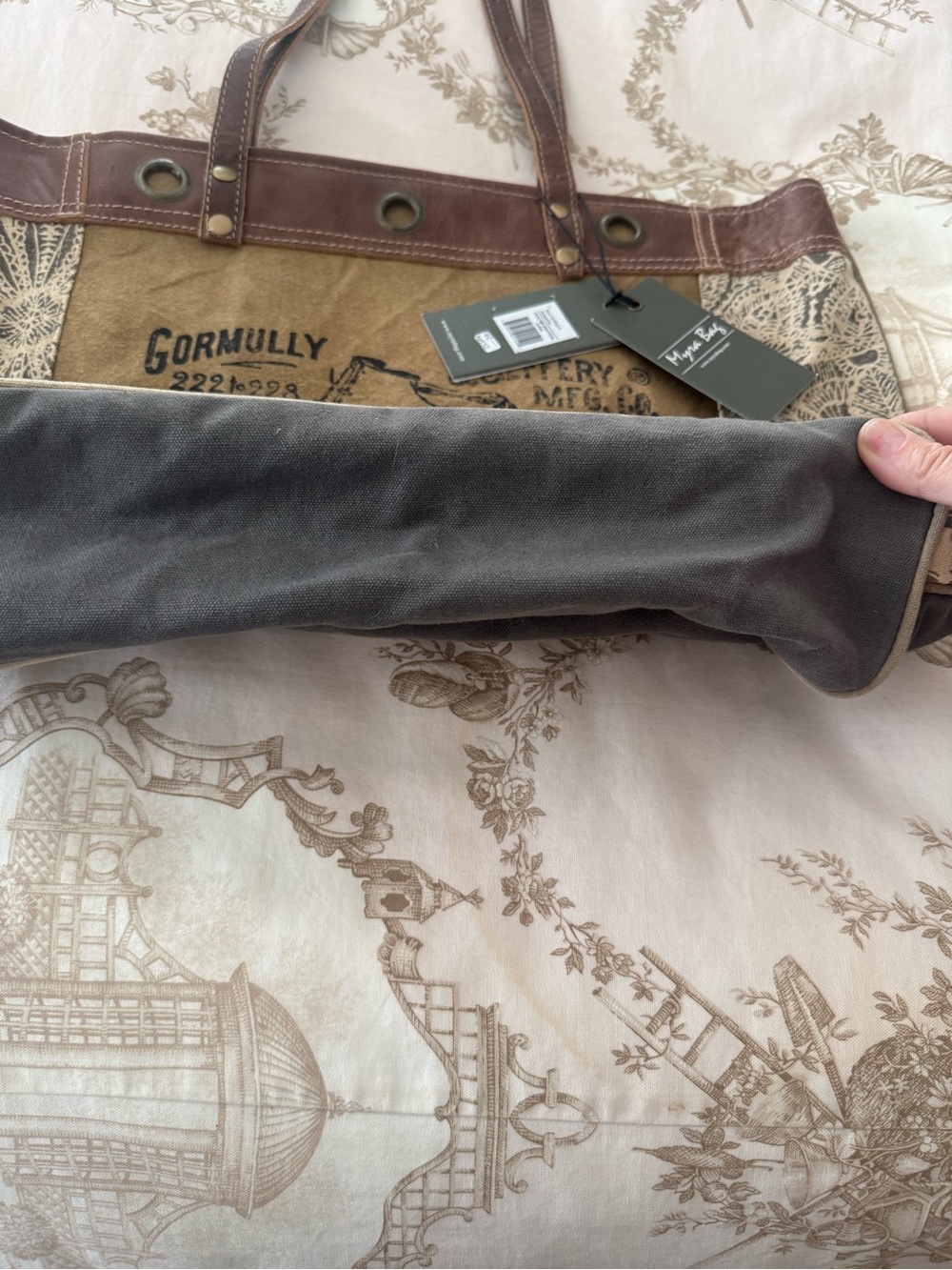 Myra Bag Brown Canvas & Leather Bicycle Print Tote - Picture 6 of 8
